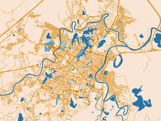 Fototapeta premium Street map of Villahermosa, Mexico in light cream and blue contrast