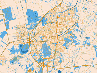 Naklejka premium Minimal city map of Assen, Netherlands with light cream and blue contrast