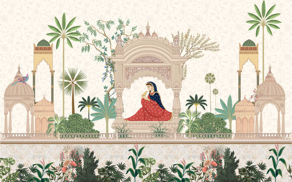 Pichwai, art, painting, lotus, background, Indian, wallpaper, interior, design, Woman Talia, illustration, graphic, drawing, religious, culture, artwork, artistic, art deco, digital.Traditional design