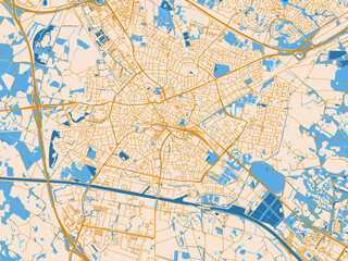 Fototapeta premium Street network map of Hengelo, Netherlands, gold and blue map palette
