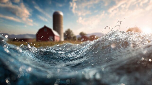 Water splashing in front of a barn countryside landscape nature photography scenic viewpoint