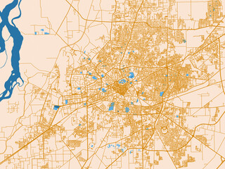 Obraz premium City map of Multan, Pakistan – golden linework with blue water