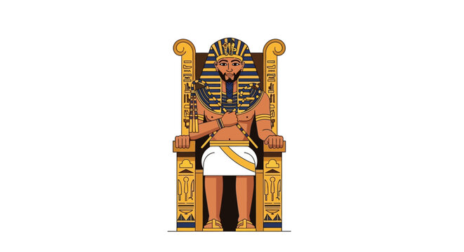 Ancient Egyptian Pharaoh on Throne Vector Illustration - Majestic King Sitting on Regal Seat
