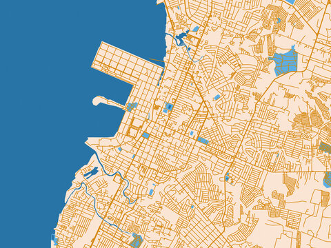 City layout poster &mdash; Bacolod City, Philippines &ndash; gold and blue map palette