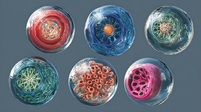 3D model of cell mitosis stages in biology