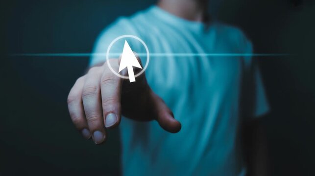 Hand showing virtual mouse pointer hologram digital cursor control 4K 