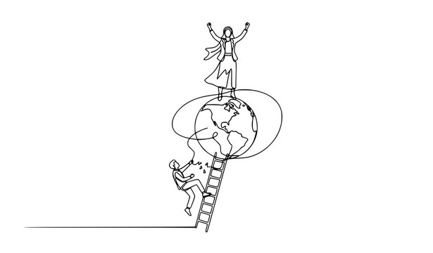 Minimalist continuous line drawing business failure on globe lost support corporate competition vector