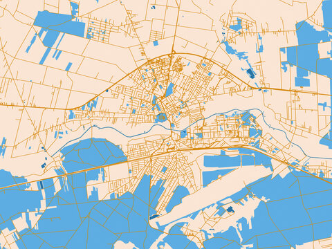 Street network map of Biala Podlaska, Poland, cream map with golden roads