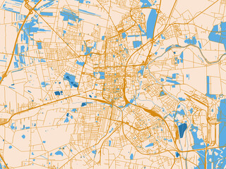 Obraz premium City map of Czestochowa, Poland – golden linework with blue water