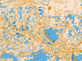 Fototapeta premium City map poster of Chorzow, Poland – golden linework with blue water