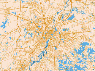 Fototapeta premium Street map of Rzeszow, Poland in golden linework with blue water