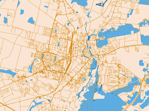 City map poster of Slupsk, Poland &ndash; gold and blue map palette