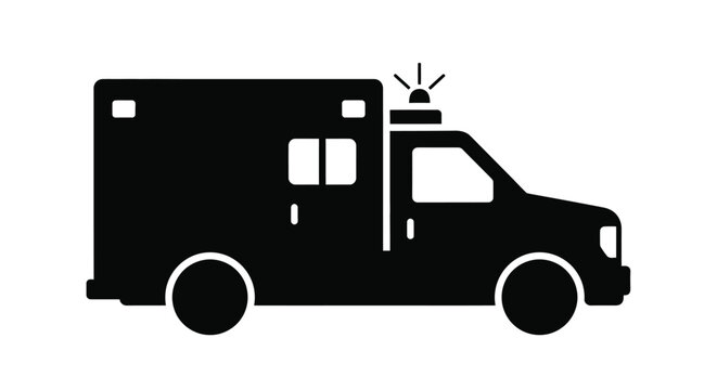 Black ambulance vehicle graphic with rotating light a stark silhouette