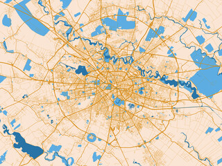 Fototapeta premium Street network map of Bucharest, Romania, gold and blue map palette