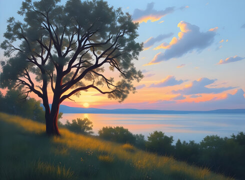 nature, sunset, landscape, sky, horizon, dusk, evening, twilight, glow, light, clouds, mountain, hills, valley, river, lake, forest, trees, land, outdoor, peaceful, calm, beauty, scenic, travel, touri