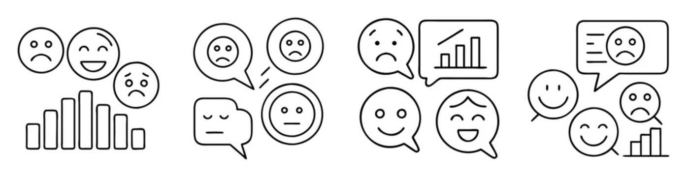 Diverse range of emotive icons, illustrating different feelings and data points