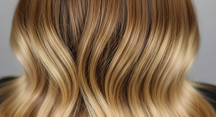 Fototapeta premium Close up of long layered hair with blonde and brown highlights on transparent background