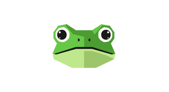 Cute Green Frog Face Illustration, Cartoon Style, White Background