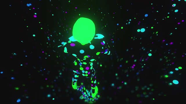 Dynamic VJ loop of expressive 3d model of female dancer  performance for stage, for VJ sets, high-tech club visuals,  electronic music festivals, stage screens and for LED video walls