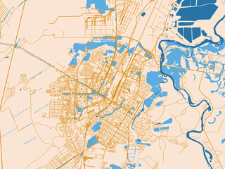 Naklejka premium Urban map poster of Sterlitamak, Russian Federation – light cream and blue contrast