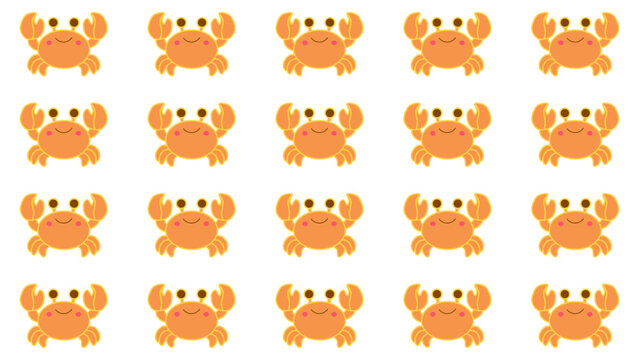 Cute orange crab seamless pattern. Repeating pattern of funny cartoon crabs. Adorable baby crab character repeating background.