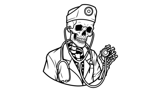 Skeleton Doctor Character Holding Stethoscope Vector Illustration