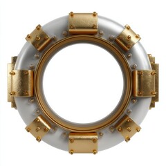Obraz premium Gold and silver nautical porthole on white background
