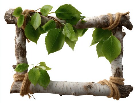 Natural birch wood and leaf frame wrapped with twine