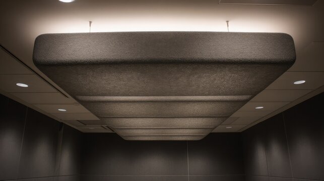 Modern Rectangular Acoustic Ceiling Panels Suspended for Sound Absorption and Interior Design in an Office Space