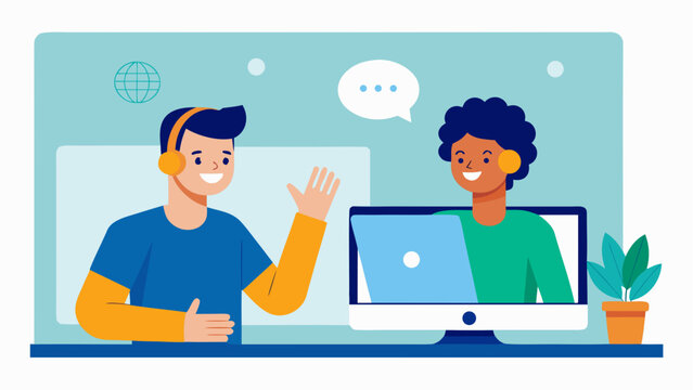 Remote workers, online meeting, communication icons, flat design