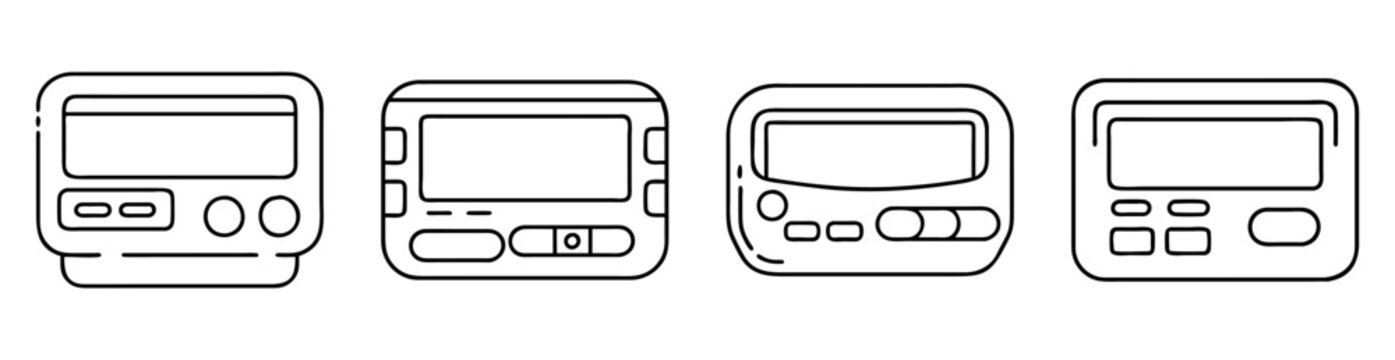 Stylized depiction of four different generations of retro electronic pagers