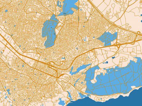 City layout poster &mdash; Gebze, T&uuml;rkiye &ndash; golden linework with blue water