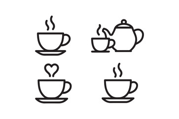 Obraz premium Line art illustration featuring a teapot cups and steam wisps