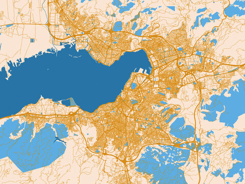 Decorative city map of Izmir, T&uuml;rkiye