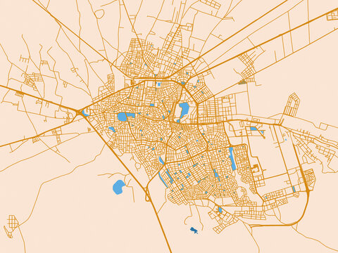 City map of Karaman, T&uuml;rkiye &ndash; golden linework with blue water