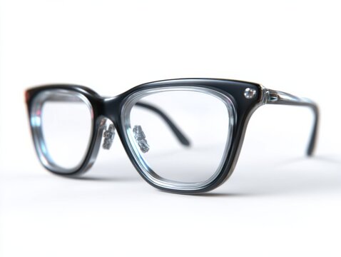 Stylish black acetate eyeglasses with clear lenses on white background