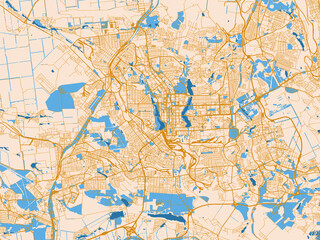 Fototapeta premium City layout poster — Donetsk, Ukraine – cream map with golden roads