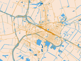 Fototapeta premium City map of Lozova, Ukraine – golden linework with blue water