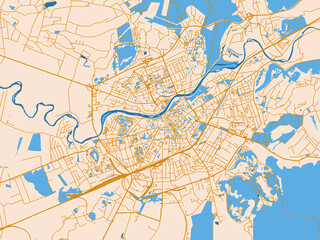 Fototapeta premium Street network map of Mukachevo, Ukraine, mustard-gold streets on cream