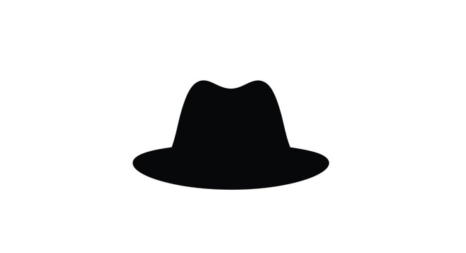 A stark black fedora hat against a white background silhouette