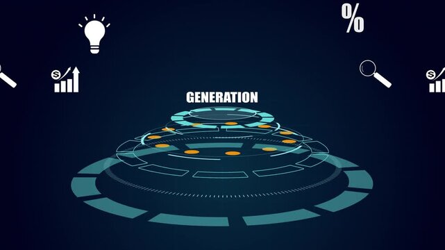 ​Data generation in futuristic technology interface, business information processing with hud elements, digital manufacturing system and growth