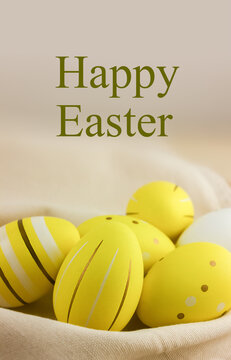 Easter greeting card with yellow easter egss