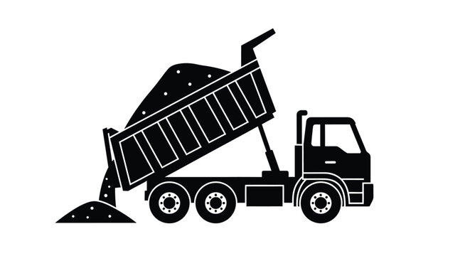 A black silhouette of a dump truck unloading materials silhouette