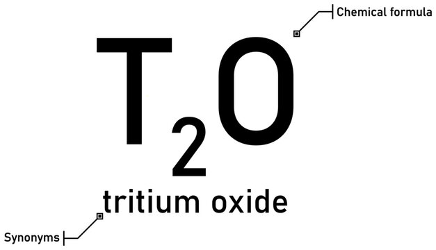 Tritium oxide chemical formula with callout titles