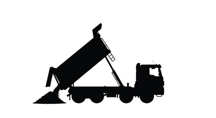 A black silhouette of a dump truck unloading materials silhouette © Santa
