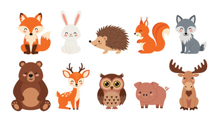 Obraz premium Cute safari animal vector set with lion elephant and giraffe nursery character mascots on white background