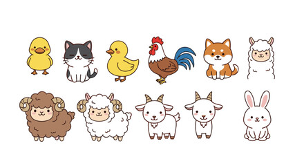 Obraz premium Flat domestic animal icons set modern vector illustrations farm and pet characters isolated on white background