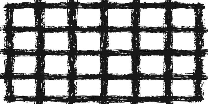 A vintage grunge texture of an old rusty metal grid pattern set against a black square frame design for a weathered prison window or industrial wall decoration illustration