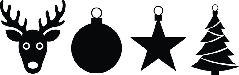 Black silhouette christmas reindeer head ornament star tree © Rehena Creative Hub
