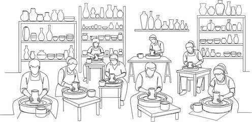 Naklejka premium pottery workshop, ceramic production, people working